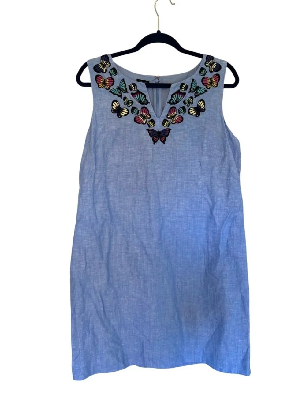 Talbots Embroidered Embroidered Butterfly Linen Shift Dress Blue Knee Length 12 - Picture 2 of 11